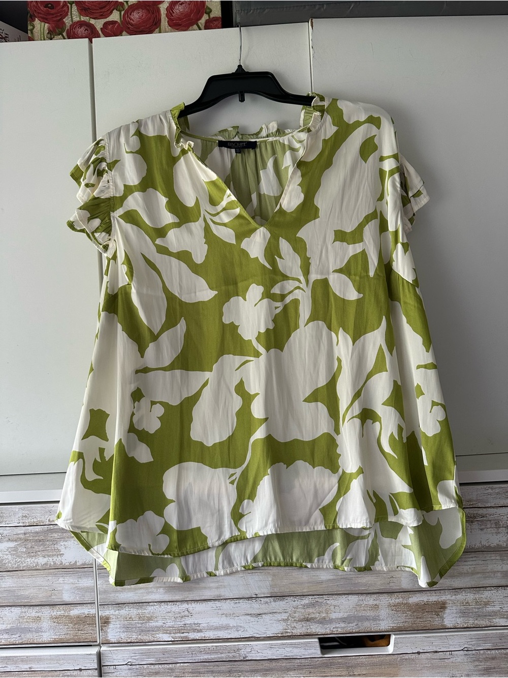🌿 Rachel Rachel Roy Floral Ruffle Sleeve Blouse 3X NWT Green White
